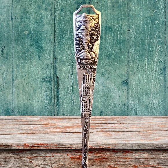 Grand Canyon Arizona Vtg Sterling Silver Souvenir Spoon FRONT + BACK Scenes - Picture 4 of 12